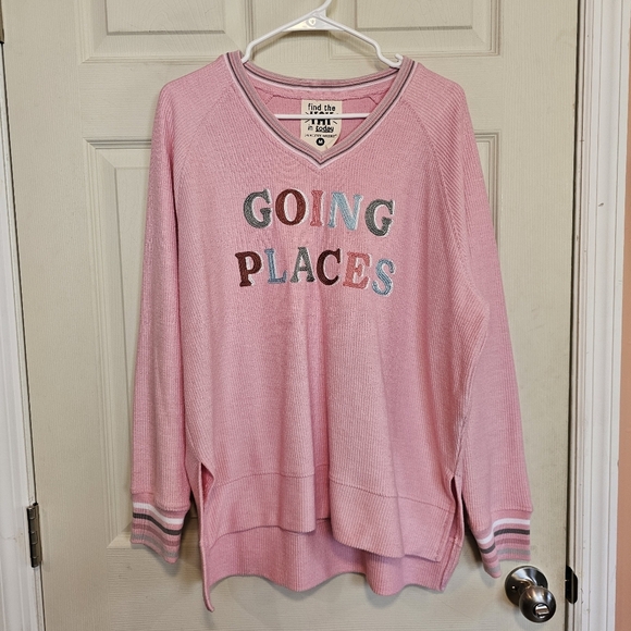 Jadelynn Brooke Going Places Millennial Pink Corded Sweetshirt Embroidered - Picture 2 of 7